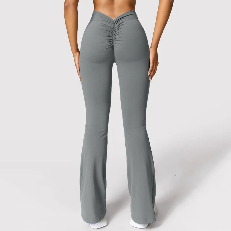 Ora Micro Horn Leggings Women V-back Waist Sports Pants High Waist Push Up Butt Gym Pants Solid Slim Casual Leggings