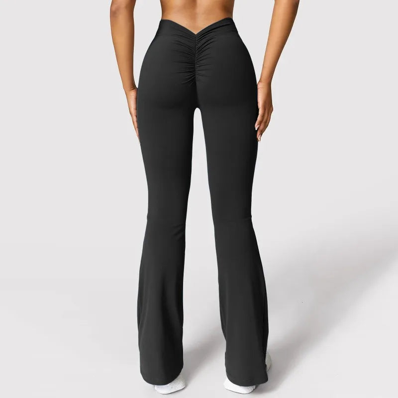 Ora Micro Horn Leggings Women V-back Waist Sports Pants High Waist Push Up Butt Gym Pants Solid Slim Casual Leggings