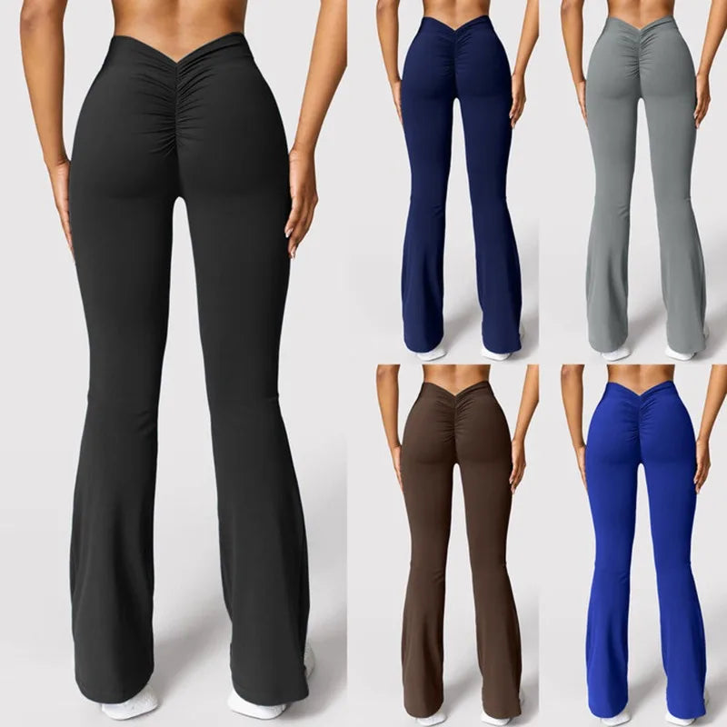 Ora Micro Horn Leggings Women V-back Waist Sports Pants High Waist Push Up Butt Gym Pants Solid Slim Casual Leggings