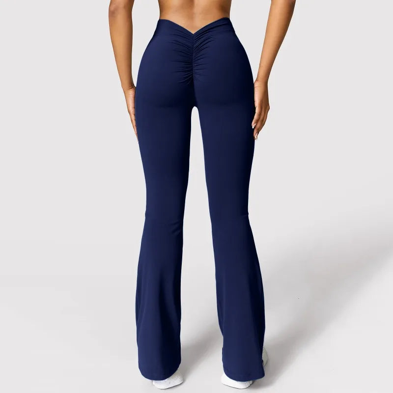 Ora Micro Horn Leggings Women V-back Waist Sports Pants High Waist Push Up Butt Gym Pants Solid Slim Casual Leggings