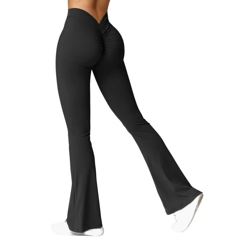 Ora Micro Horn Leggings Women V-back Waist Sports Pants High Waist Push Up Butt Gym Pants Solid Slim Casual Leggings